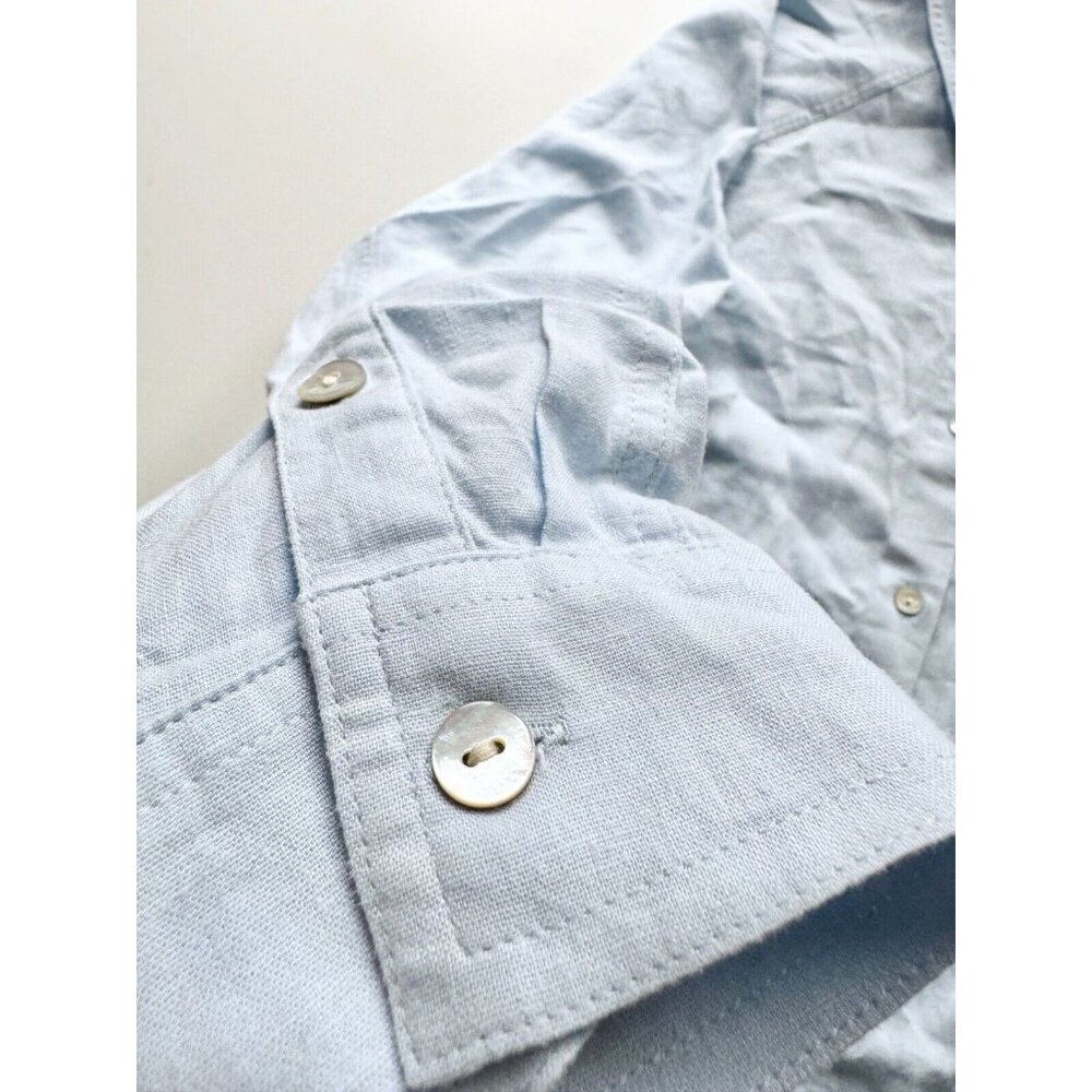 Aritzia WILFRED FREE Light Blue Linen Boyfriend Button-Up Shirt Blouse, Size XS - Picture 8 of 15